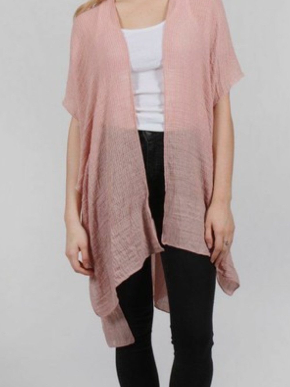 David and Young Blush Pink Open-Front Lightweight Kimono , Sz.L